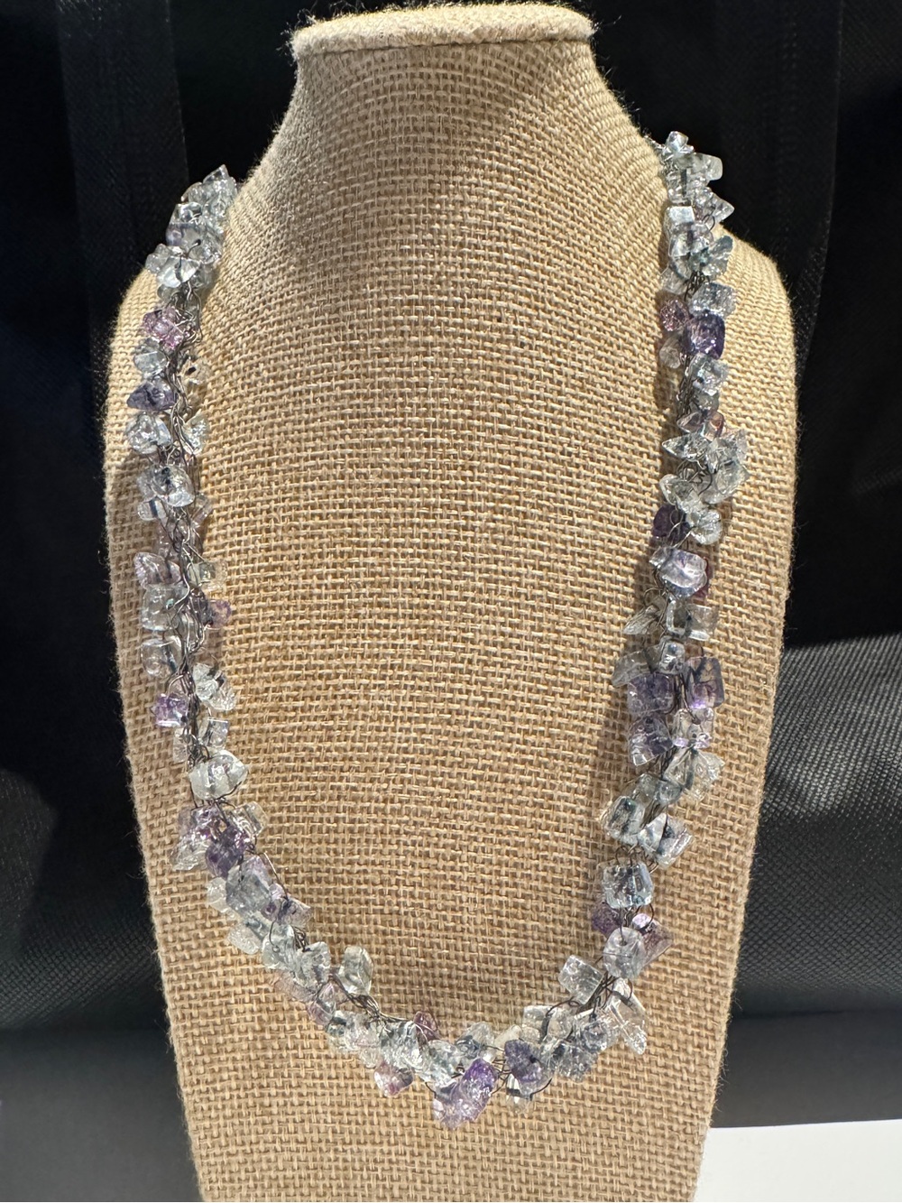 Vintage Amethyst colour and Clear Crystal glass Cluster Necklace -